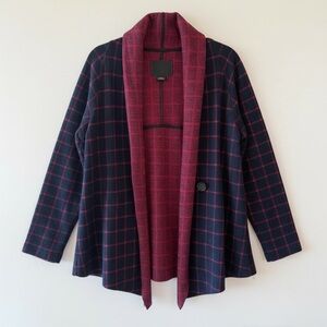 Sanctuary Windowpane Wrap Cardigan Jacket Navy Red | XSP